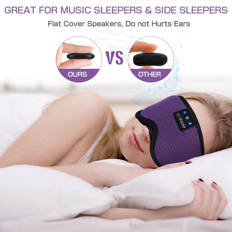 LC-dolida Sleep Headphones, Silk Sleep Mask Bluetooth Wireless Music Eye Mask, Sleeping Headphones for Side Sleepers Sleep Mask with Bluetooth Headphones Ultra-Thin Stereo Speaker Perfect for Sleeping - Image 3