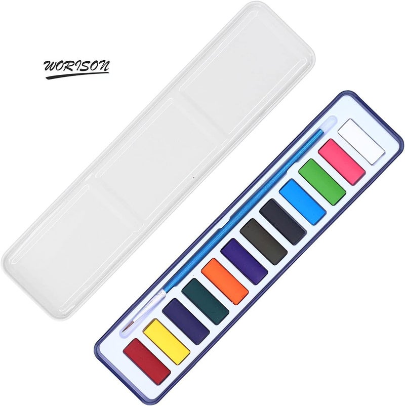 Worison 12 Colors Solid Watercolor Paints In Metal Case Dry Watercolor Cakes - Multicolor - Image 2
