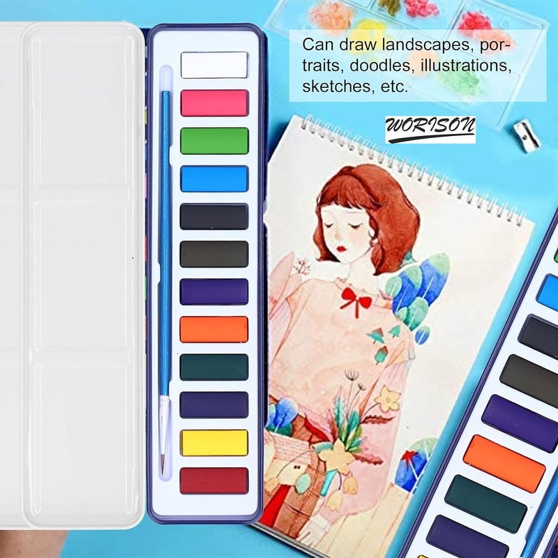 Worison 12 Colors Solid Watercolor Paints In Metal Case Dry Watercolor Cakes - Multicolor - Image 3