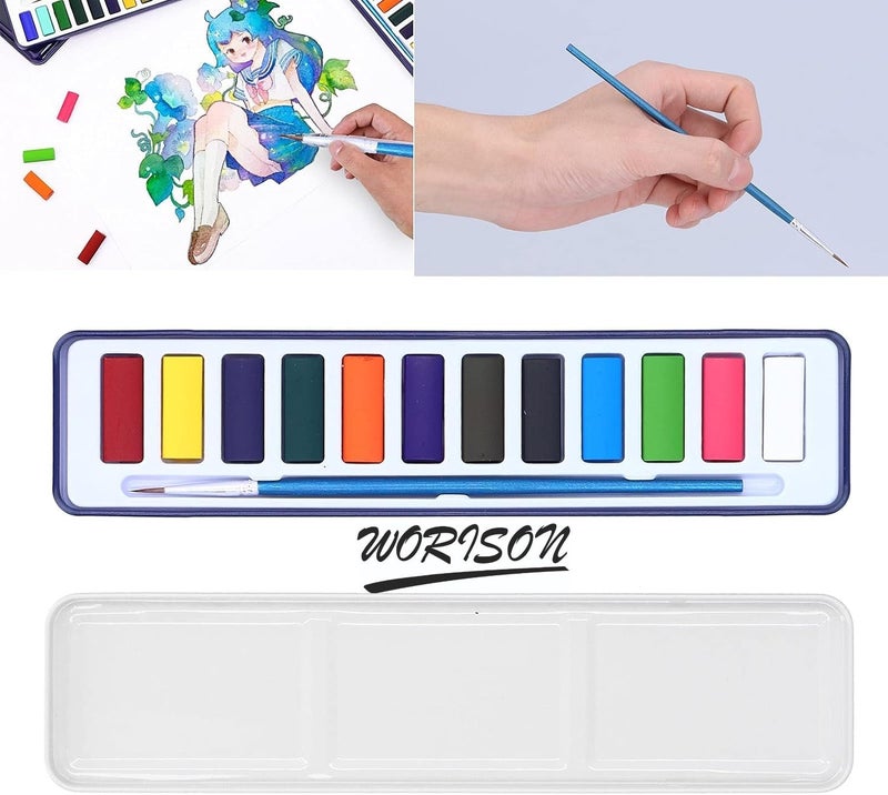 Worison 12 Colors Solid Watercolor Paints In Metal Case Dry Watercolor Cakes - Multicolor - Image 4