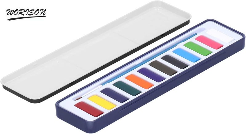 Worison 12 Colors Solid Watercolor Paints In Metal Case Dry Watercolor Cakes - Multicolor - Image 5