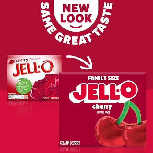 Jell-O Cherry Gelatin Dessert Mix, Family Size, 6 oz Box - Image 4