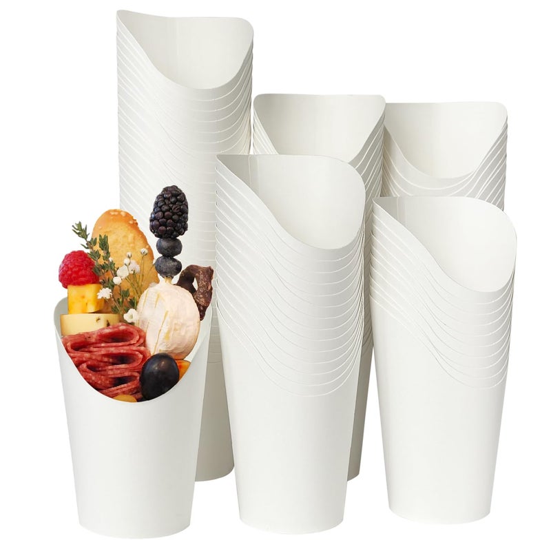 CAMKYDE 100 Pcs French Fries Holder 12oz Disposable Paper French Fry Cups White Charcuterie Cups for all Occasions 12oz White