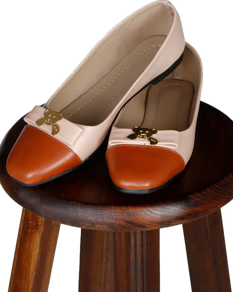 Renkli Butik Colorful Boutique Women's Two Color Comfortable Sole Leather Skin Ballerina Shoes
