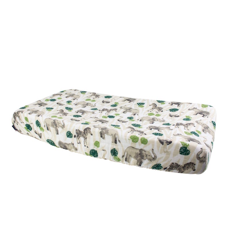 Bebe au Lait Bebe au Lait Premium Muslin Changing Pad Cover Elasticized Fit Safety Strap Holes 2Layer OpenWeave 100 Cotton Muslin Fits Standard Baby Changing Pad up to 36 X 18 X 6 One Size Jungle