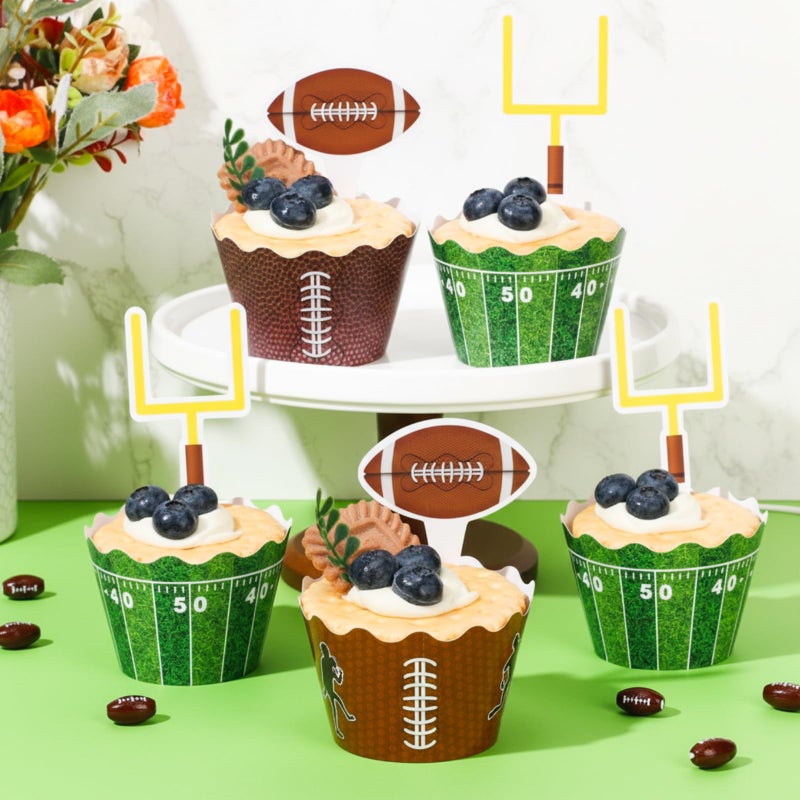 Nuenen 96 Pcs Football Cupcake Toppers and Wrappers Set Football Theme Cupcakes Decorations Sports Game Day Themed Cake Holders and Picks for Birthday Sport Party Decorations Supplies (Classic) - Image 5