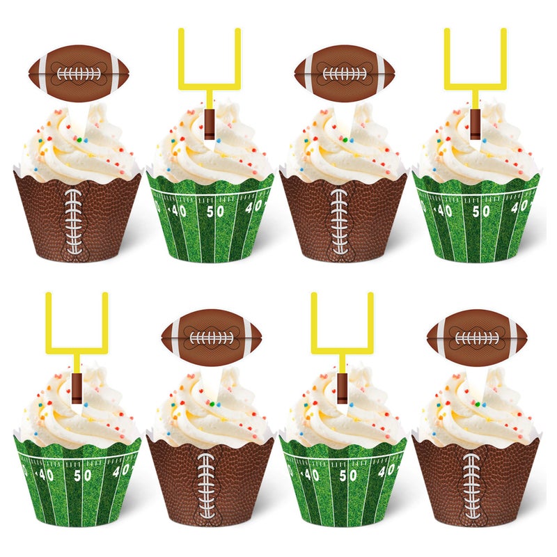 Nuenen 96 Pcs Football Cupcake Toppers and Wrappers Set Football Theme Cupcakes Decorations Sports Game Day Themed Cake Holders and Picks for Birthday Sport Party Decorations Supplies (Classic) - Image 1