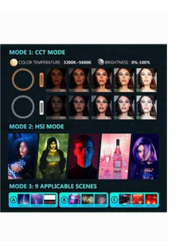 Generic 18-inch RGB Ring Light with Stand 42W Dimmable Bi-Color 3200K-5600K CRI 95+ LED Ring Light with 0-360 Full Color 9 Special Scenes Effect for Selfie Makeup Party Vlog YouTube Video Shooting  - Image 5