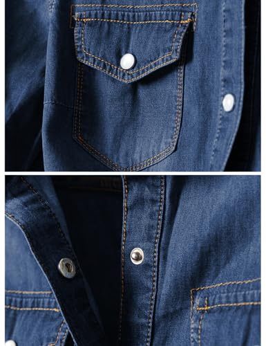Omoone Women's 3/4 Sleeve Denim Crop Top Tie Knot Shirt Cardigan (Dark Blue, XL) - Image 4