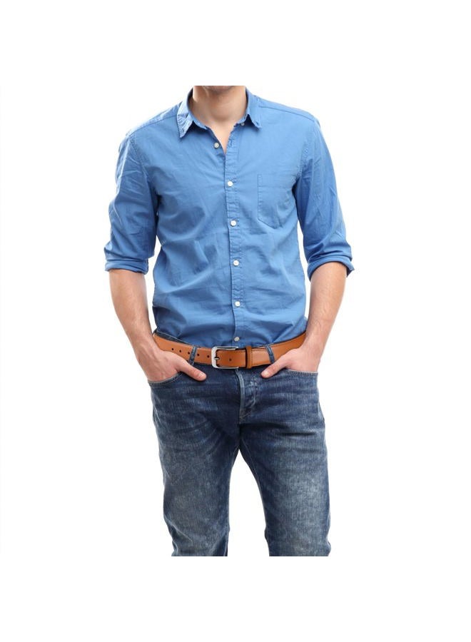 Bighake Men's Genuine Leather Dress Belt, Handmade Leather Jeans Belt for Men Work Business and Casual, Tan, 34(Fits Waist 32"-33") - Image 5