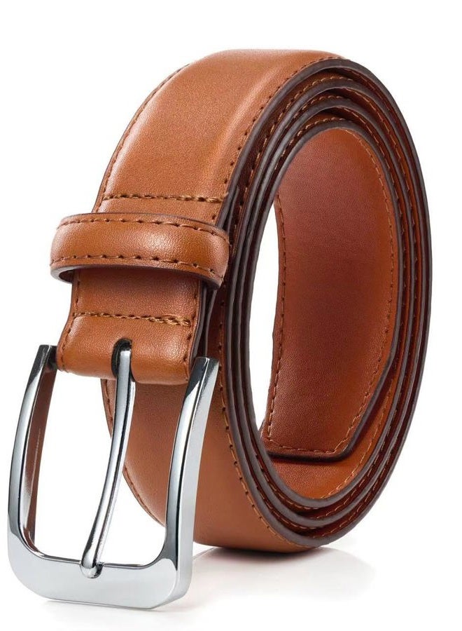 Bighake Men's Genuine Leather Dress Belt, Handmade Leather Jeans Belt for Men Work Business and Casual, Tan, 34(Fits Waist 32"-33") - Image 1