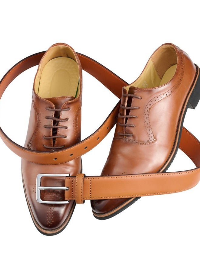 Bighake Men's Genuine Leather Dress Belt, Handmade Leather Jeans Belt for Men Work Business and Casual, Tan, 34(Fits Waist 32"-33") - Image 2