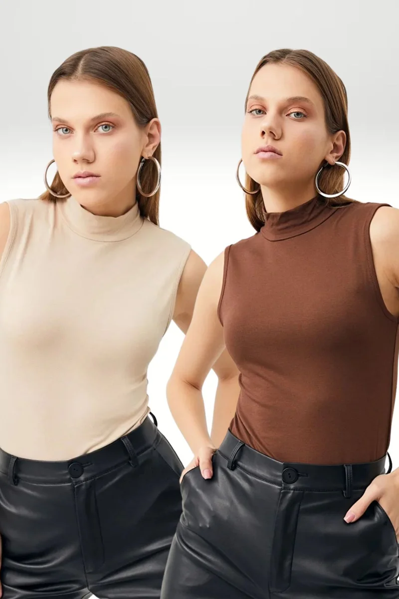 بيبانتولون BIPANTOLON Women's 2-Pack Sleeveless Half Turtleneck Bodysuits