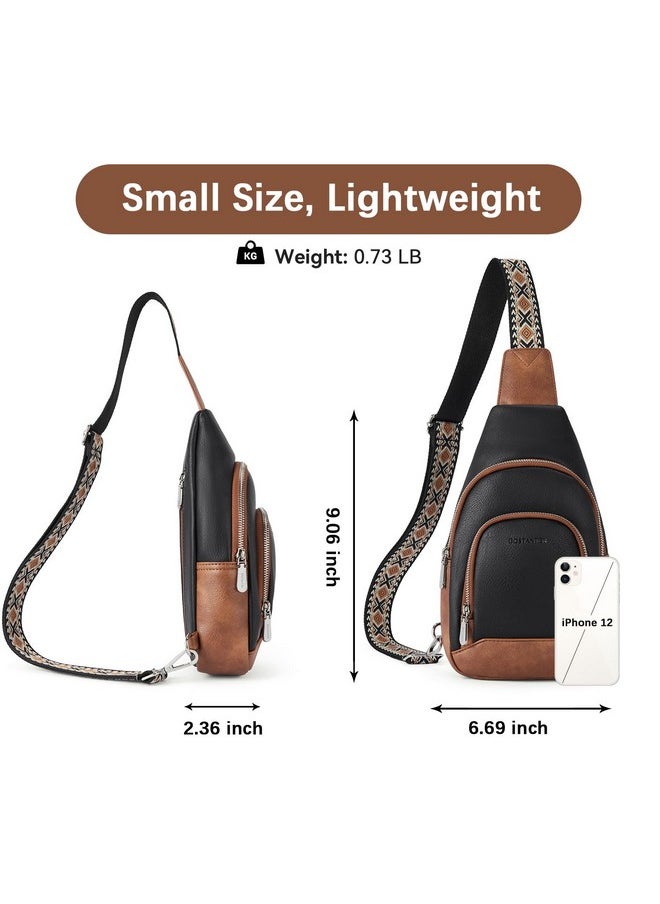 Bostanten BOSTANTEN Sling Bag for Women Crossbody Purse Cross body Bag Leather Chest Bag with Removable Guitar Strap, Black and Brown  - Image 3