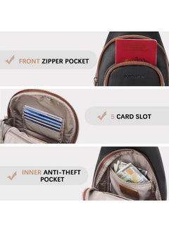 Bostanten BOSTANTEN Sling Bag for Women Crossbody Purse Cross body Bag Leather Chest Bag with Removable Guitar Strap, Black and Brown  - Image 5