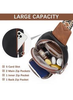 Bostanten BOSTANTEN Sling Bag for Women Crossbody Purse Cross body Bag Leather Chest Bag with Removable Guitar Strap, Black and Brown  - Image 4