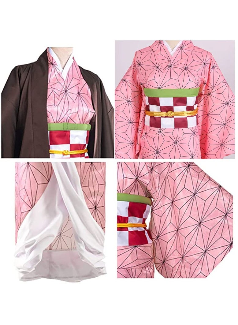 Halamodo Demon Slayer Nezuko Kamado Cosplay Costume Set ,Anime Role-Play Outfit, Full Accessories Including Outer Kimono, Inner Robe, Leg Wraps, Small Bamboo Muzzle, Obi Belt, And Waist Rope, Suitable For Birthday Parties, Stage Performances, Theme Celebrations, Talent Shows And Various Occasions ,For Adults - Image 5