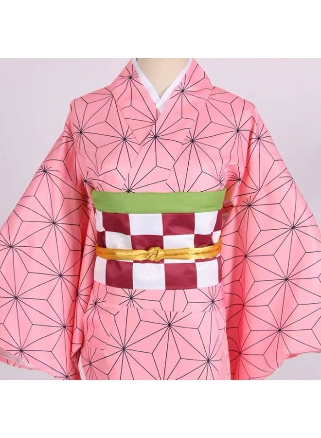 Halamodo Demon Slayer Nezuko Kamado Cosplay Costume Set ,Anime Role-Play Outfit, Full Accessories Including Outer Kimono, Inner Robe, Leg Wraps, Small Bamboo Muzzle, Obi Belt, And Waist Rope, Suitable For Birthday Parties, Stage Performances, Theme Celebrations, Talent Shows And Various Occasions ,For Adults - Image 4