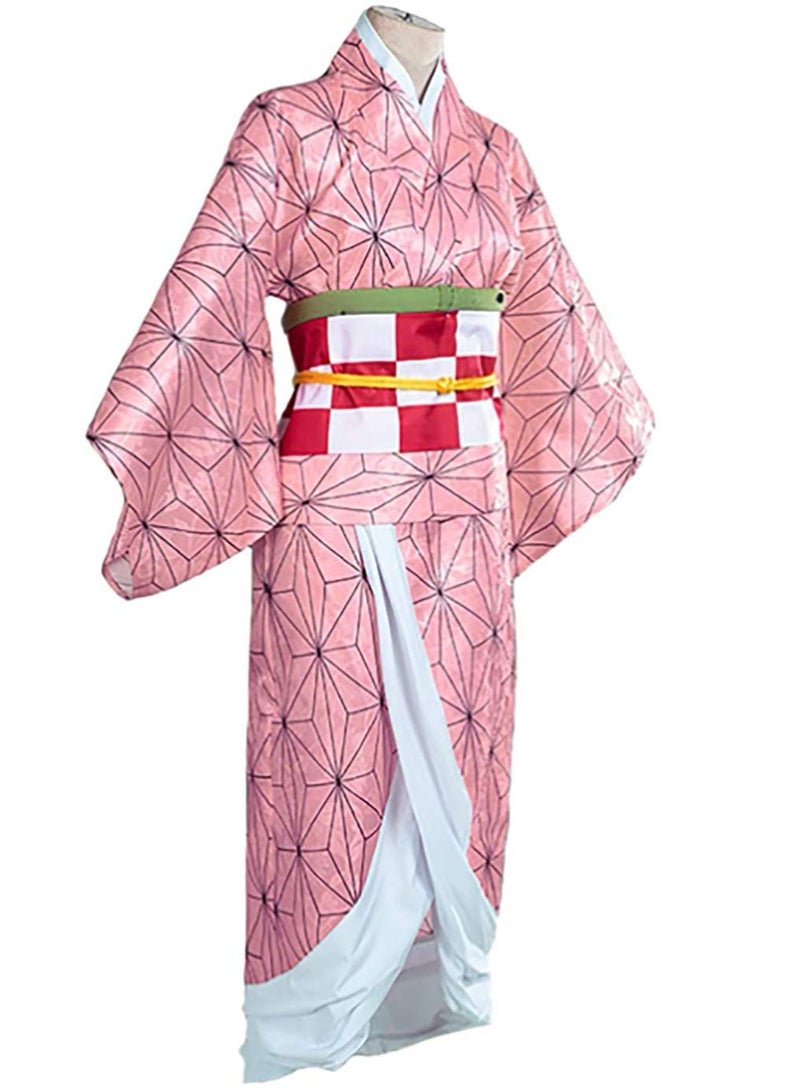 Halamodo Demon Slayer Nezuko Kamado Cosplay Costume Set ,Anime Role-Play Outfit, Full Accessories Including Outer Kimono, Inner Robe, Leg Wraps, Small Bamboo Muzzle, Obi Belt, And Waist Rope, Suitable For Birthday Parties, Stage Performances, Theme Celebrations, Talent Shows And Various Occasions ,For Adults - Image 3