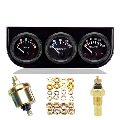 BLLYOGU 52mm 3-in-1 Car Gauge Kit - Voltage Meter, Water Temperature, and Oil Pressure Gauges - Auto Dashboard Triple Gauge Set for 12V Cars(Black) - Image 1