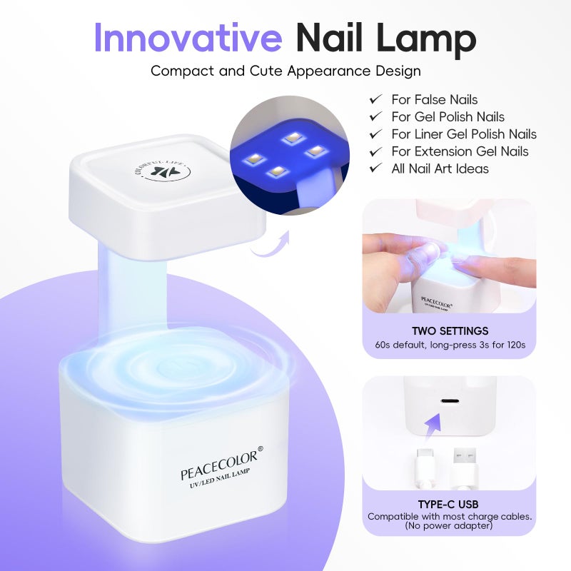 PEACECOLOR Gel Nail Kit, 240Pcs Short Medium Coffin Nail Tips with U V Lamp 2 Colors Jelly Gel Polish Top Coat Glue Nail Art Extension Set Gifts for Women DIY Home Salon - Image 5