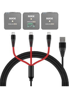 3-in-1 USB C Cable Replacement for Rode Wireless Go II Microphone System, Nylon Braided Charging Cord with 3 Type-C Plugs 4ft