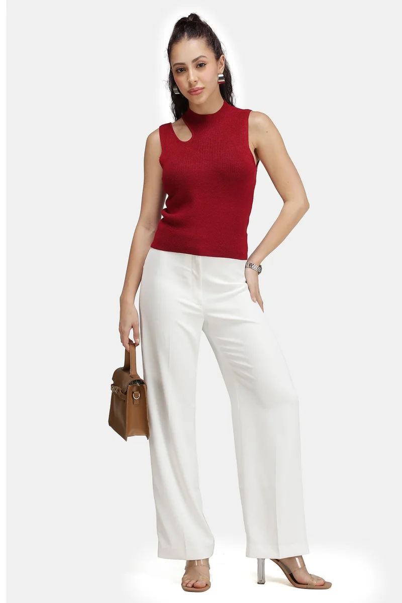 Virgio Solid Viscose Asymmetric Cut-Out Flat Knit Tank for Women