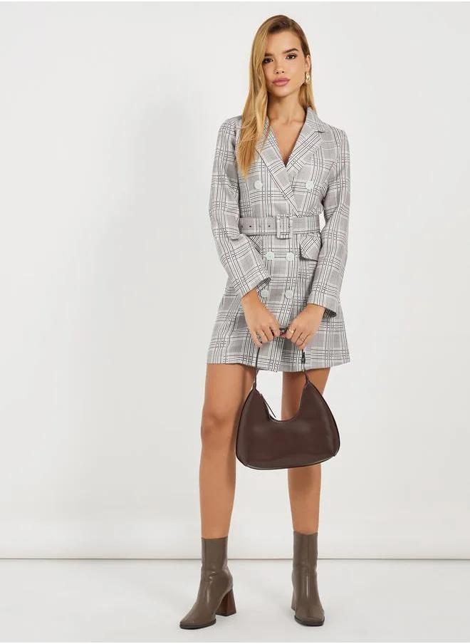 Styli Checked Belted Blazer Mini Dress