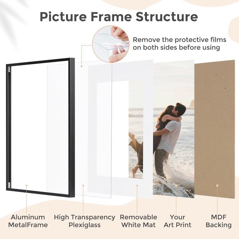 FLYJOE A4 Picture Frame Black - High-End Metal 8.3 x 11.7 Frame for Wall, with Mat for A5, 8.25 x 11.75 Poster Frame, Certificate Frame with Glass, Wall Kit, Black - Image 5