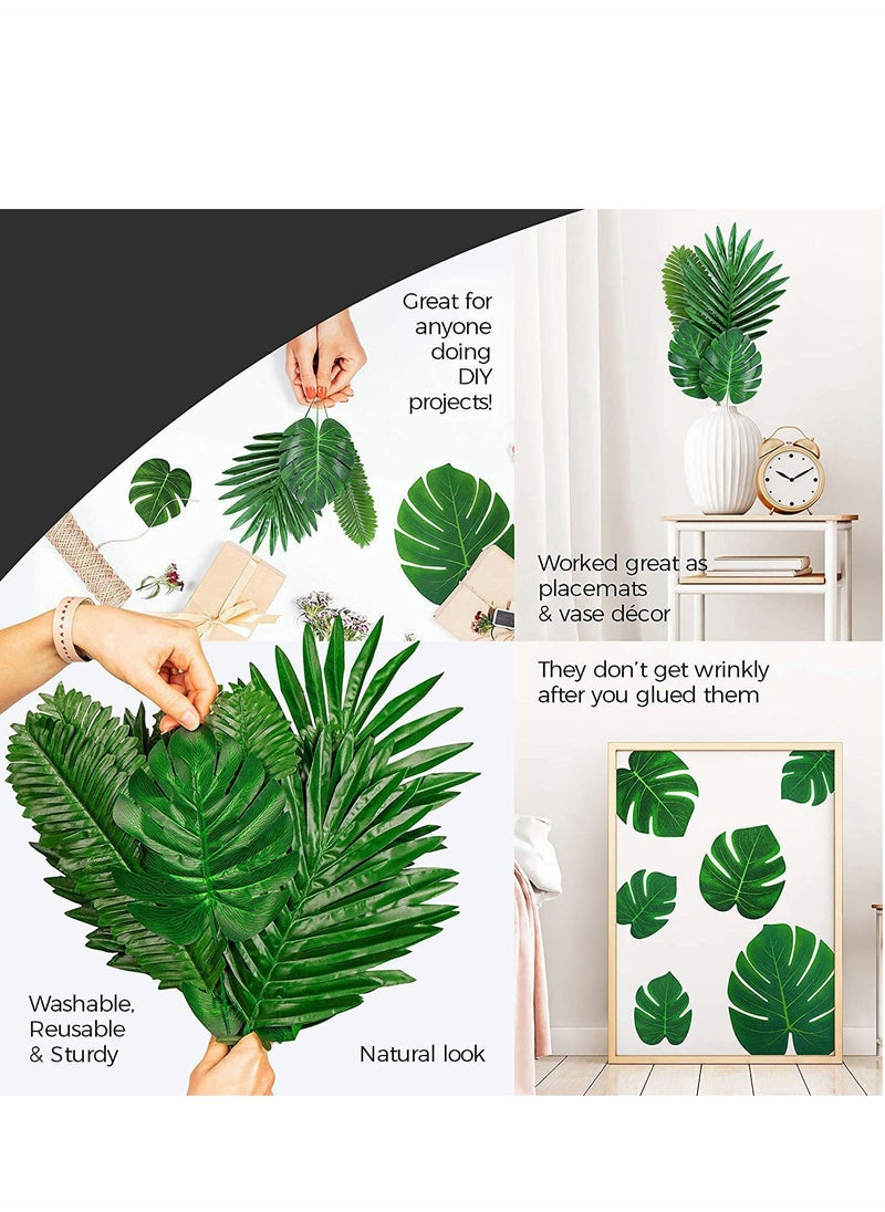 Generic Palm Leaves Artificial Tropical Monstera 84 Pcs 6 Kinds Large and Small Green Fake Leaf Decorations with Stems for Jungle Party Table Decoration Wedding Birthday Theme  - Image 3