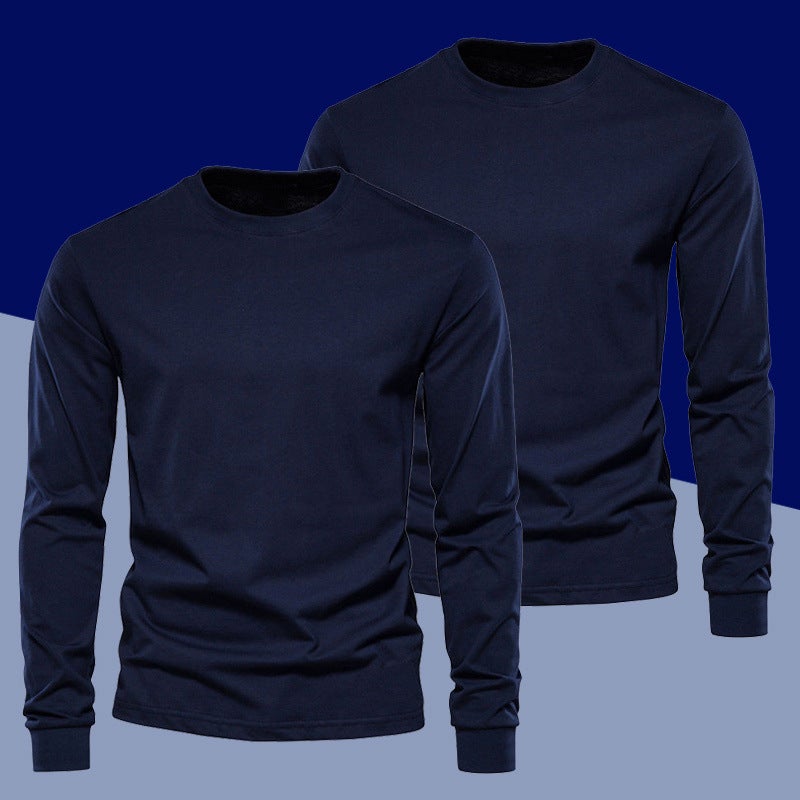 Trendy White T-Shirt Men'S Long-Sleeved T-Shirt Thin Velvet Pure Cotton Body Pure Color Inner Youth Drawstring Bottoming Shirt - Image 1