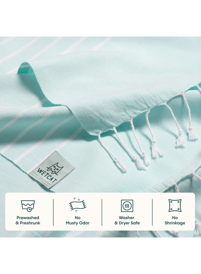 WetCat Turkish Beach Towel Oversized 38x71 100% Cotton Sand Free Quick Dry Extra Large, Light Travel Towel for Adults Beach Gifts Beach Accessories - Aquamarine - Image 5