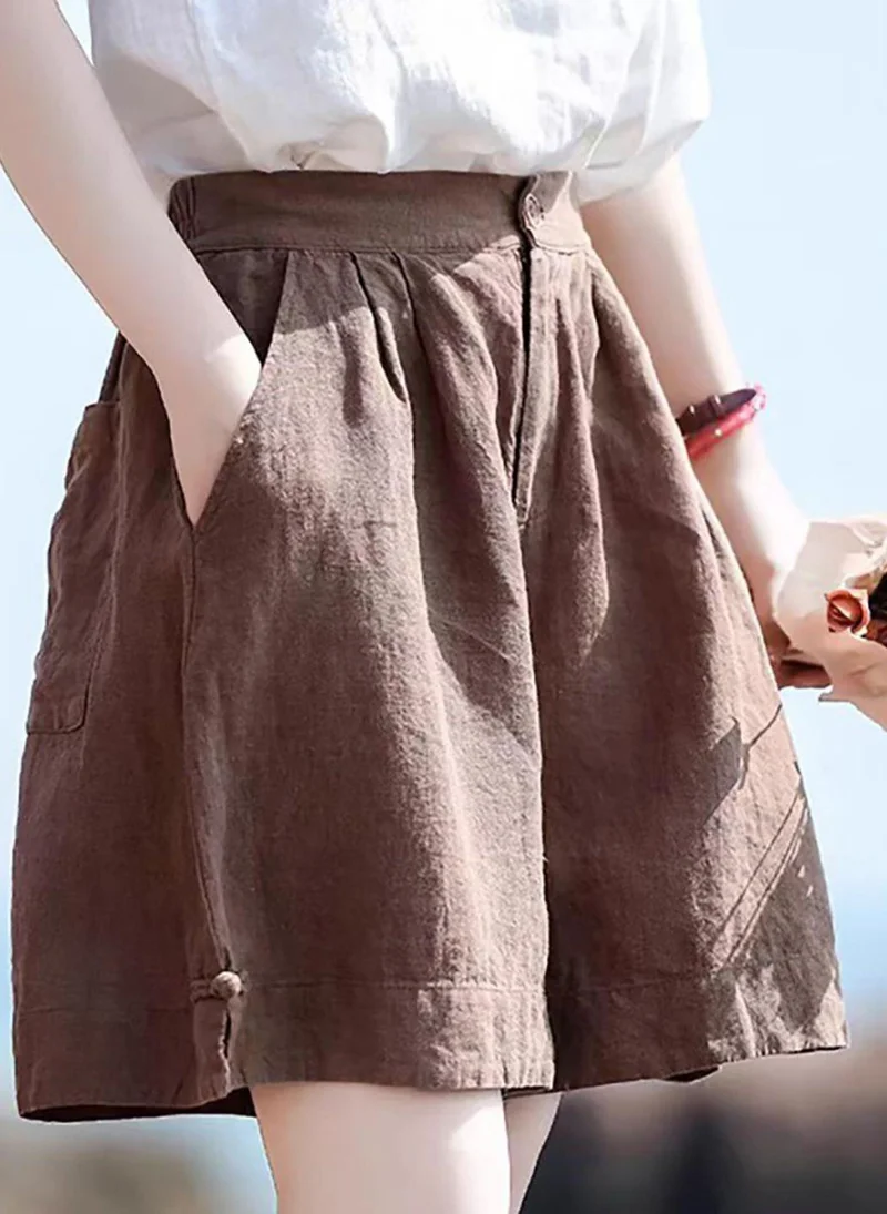 YUNIQEE Brown Solid Cotton Short