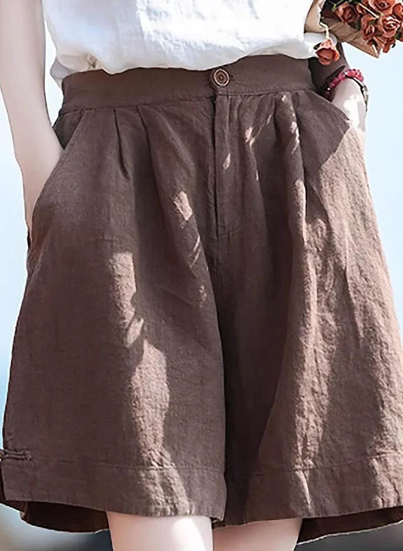 YUNIQEE Brown Solid Cotton Short
