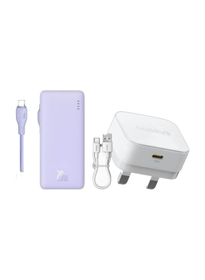 بيسوس مجموعة شحن سريعة Baseus Nebula Purple 20W – باور بانك + شاحن جداري + كابل PD - Image 1