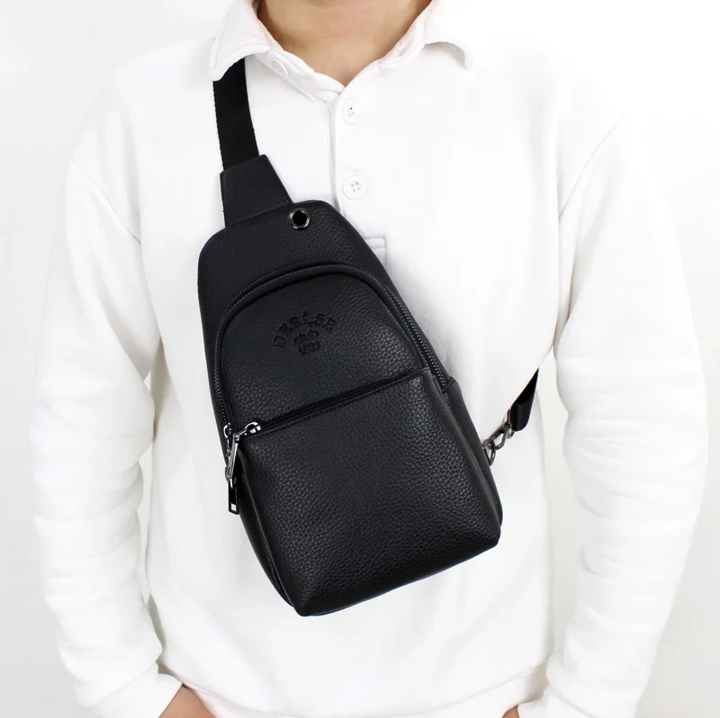 Derise Club Black Color Cross Strap Bag Chest Bag Multi-Compartment Shoulder Strap Bodybag Bag with Headphone Outlet