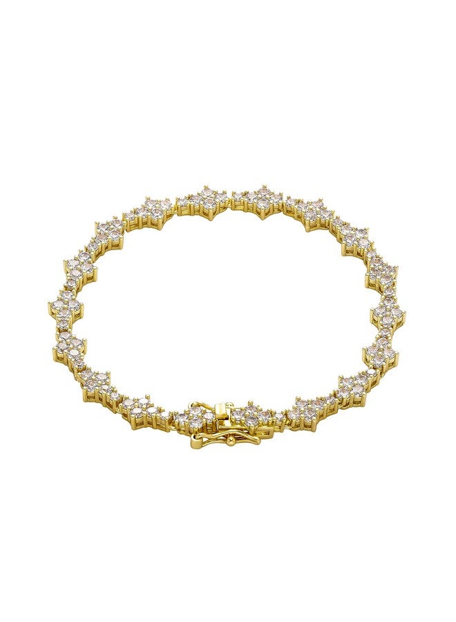 TOPGRILLZ 7Mm Tennis Link Anklet Bracelet For Women Iced Out Cubic Zirconia 14K Gold Plated Anklet For Women Minimalist Foot Jewelry (Gold 9 In) - Image 1