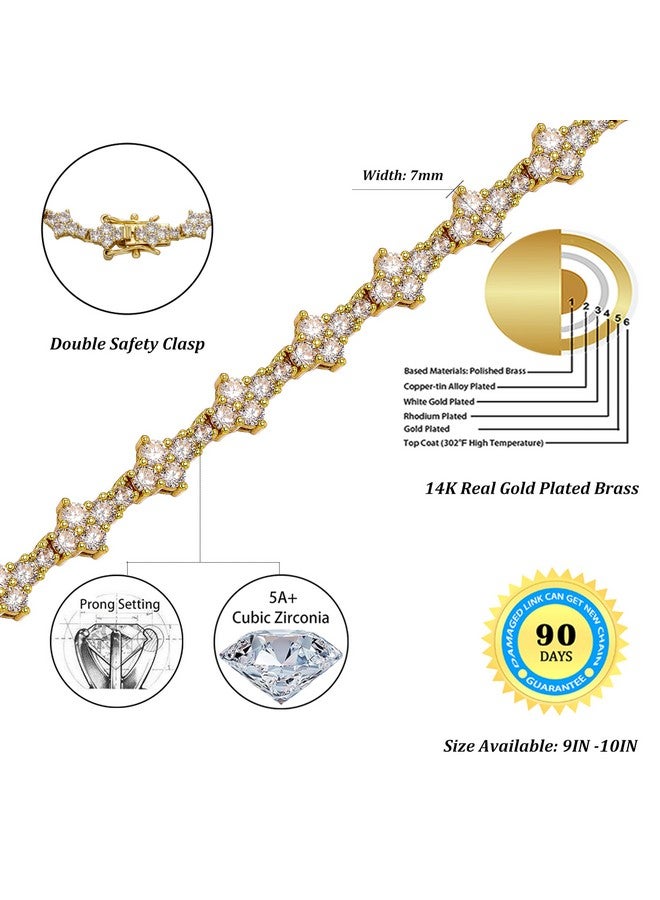 TOPGRILLZ 7Mm Tennis Link Anklet Bracelet For Women Iced Out Cubic Zirconia 14K Gold Plated Anklet For Women Minimalist Foot Jewelry (Gold 9 In) - Image 2