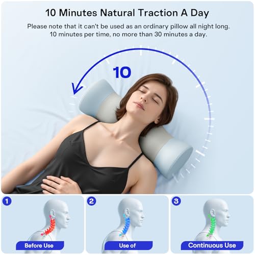 Ruizman Neck Roll Pillow - Memory Foam Round Neck Pillow for Sleeping - Cooling Cover Cervical Roll Pillow - Ergonomic Bolster Pillow for Neck, Leg, Back, Yoga, Relaxing (Grey Blue) - Image 3