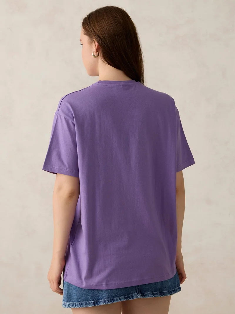 Outzidr purple Purple Crew Neck Solid Oversized T-Shirt for Women | Best Price UAE
