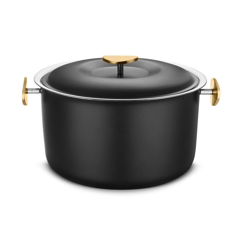 FnS Latina Stainless Steel Double Wall Insulated Designer Black Casserole with Lid | Black Coated | Odour Free | BPA Free | Ideal for Curry Rice Chappati | Easy to Carry | Easy to Store (2200 ml) - Image 1