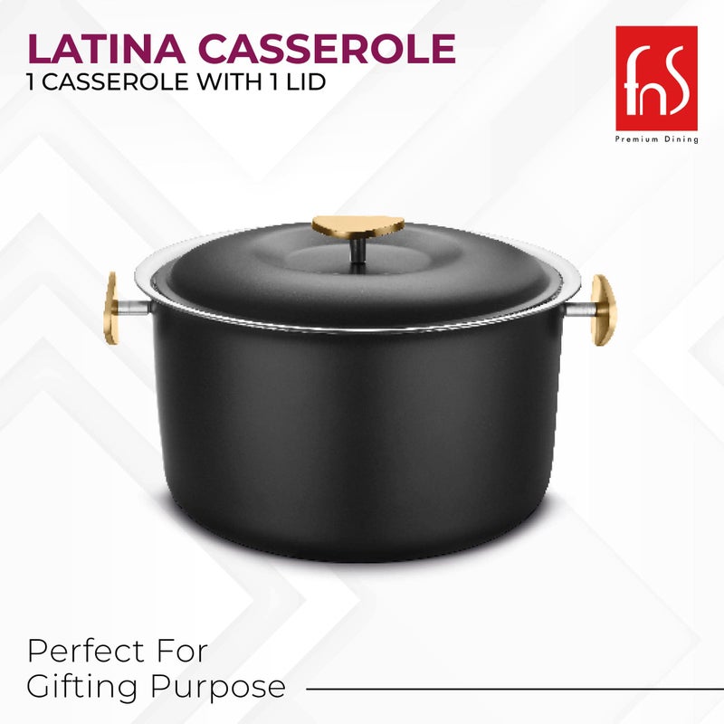 FnS Latina Stainless Steel Double Wall Insulated Designer Black Casserole with Lid | Black Coated | Odour Free | BPA Free | Ideal for Curry Rice Chappati | Easy to Carry | Easy to Store (2200 ml) - Image 5