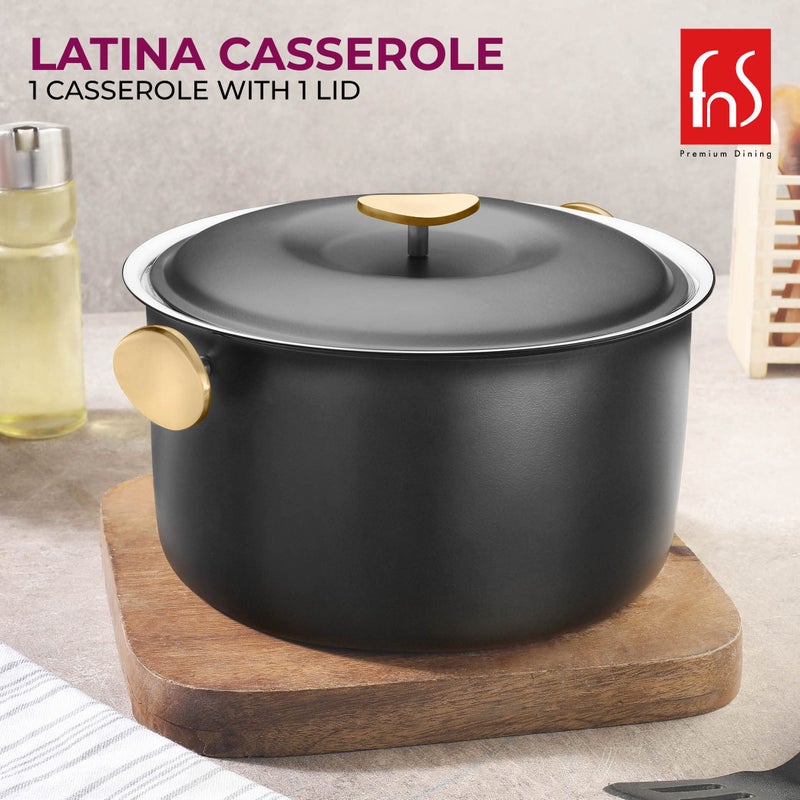 FnS Latina Stainless Steel Double Wall Insulated Designer Black Casserole with Lid | Black Coated | Odour Free | BPA Free | Ideal for Curry Rice Chappati | Easy to Carry | Easy to Store (2200 ml) - Image 2