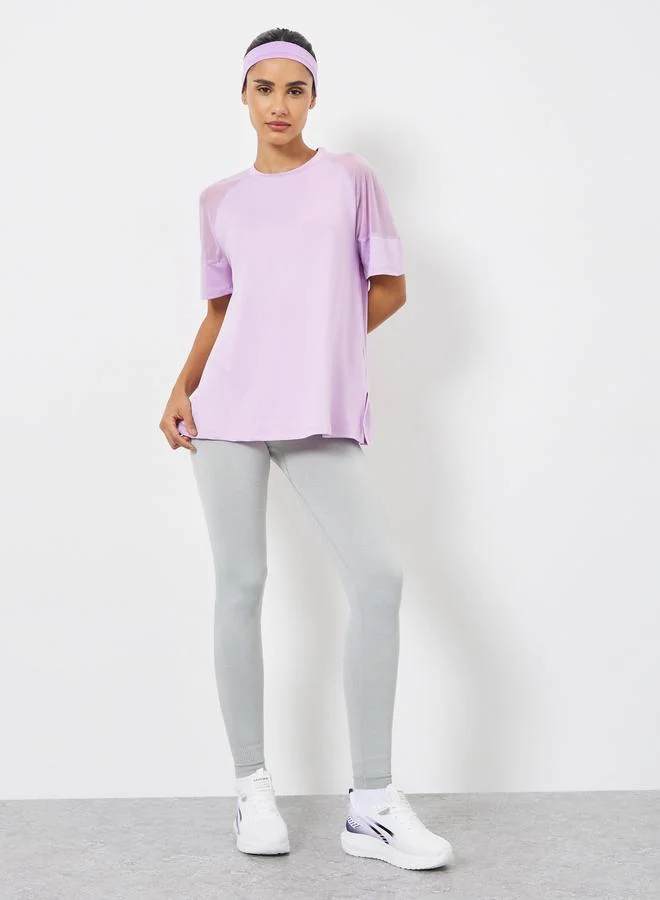 Styli Active Shoulder Mesh Panel Insert Oversized Yoga Top