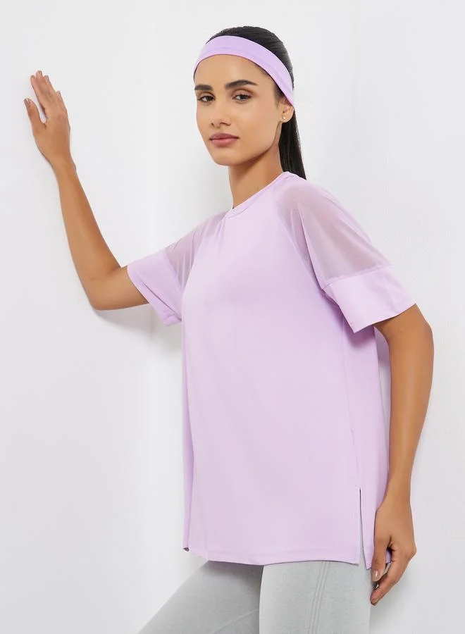Shoulder Mesh Panel Insert Oversized Yoga Top