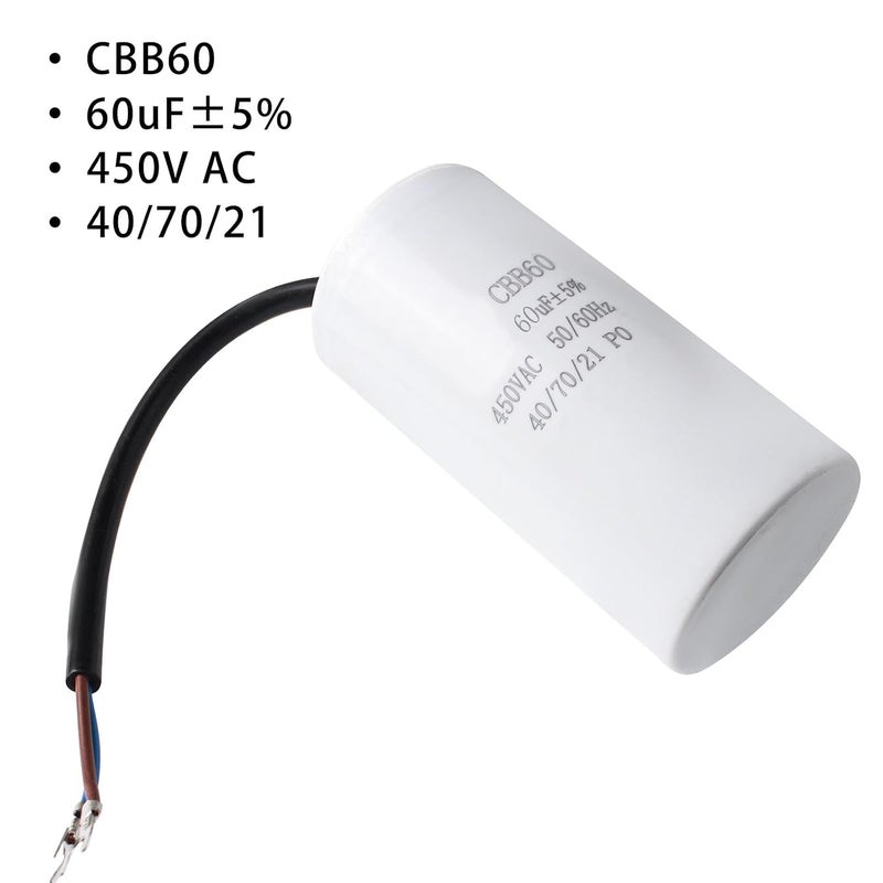 WOWOONE CBB60 60uF ± 5% مكثف لبدء تشغيل المحرك، جهد 450VAC، تردد 50/60 هرتز، حجم 40/70/21 مم، شكل أسطواني - عدد 1 قطعة - Image 3