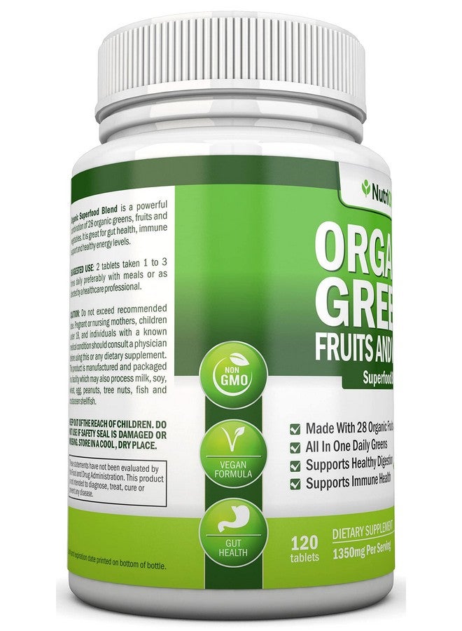 NutriONN Organic Super Greens Capsules Fruit And Vegetable Supplements 120 Count 28 Usda Organic  Vegan Premium Ingredients Superfood Blend For Immune Health Digestion  Energy Whole Food Vitamins - Image 4