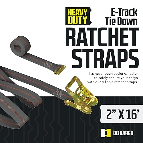 DC Cargo Mall E Track Ratchet Straps, Heavy Duty Cargo Tie-Down E Track Straps 2" x 16', (4 Pack, Grey) E Track Spring Fittings Tie Down Motorcycle, Vans, Trucks, Trailers - Image 2
