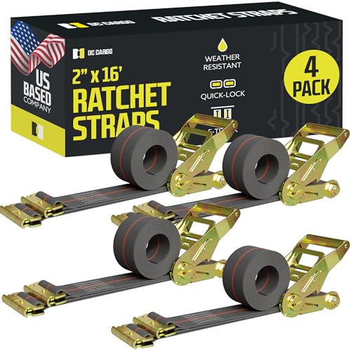 DC Cargo Mall E Track Ratchet Straps, Heavy Duty Cargo Tie-Down E Track Straps 2" x 16', (4 Pack, Grey) E Track Spring Fittings Tie Down Motorcycle, Vans, Trucks, Trailers - Image 3