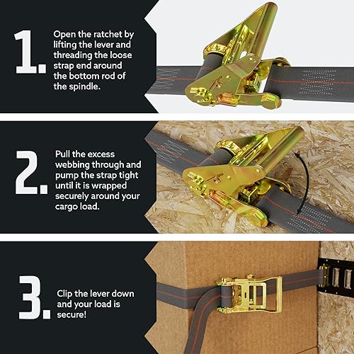 DC Cargo Mall E Track Ratchet Straps, Heavy Duty Cargo Tie-Down E Track Straps 2" x 16', (4 Pack, Grey) E Track Spring Fittings Tie Down Motorcycle, Vans, Trucks, Trailers - Image 5